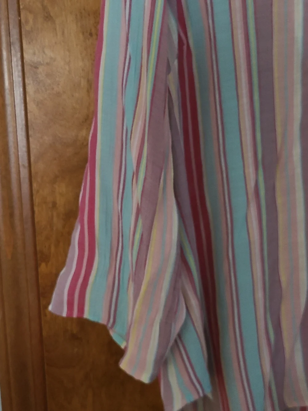 Lee Striped V-Neck Blouse in Pink, Teal & Cream